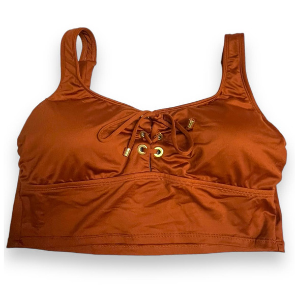 Gibson Latimer Bikini Bralette Lace-up Midkini Crop Top | Sz S, Bronze - Picture 9 of 9